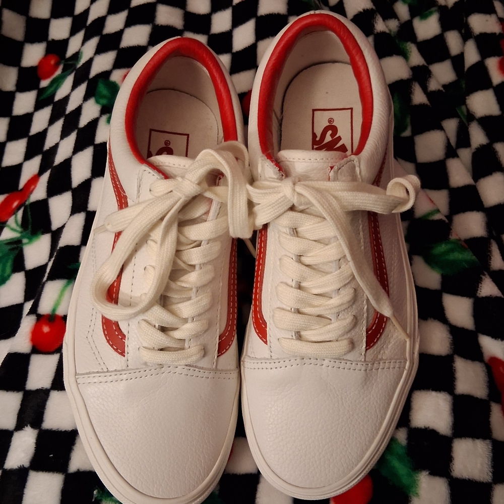 Vans White Leather With Red 7 Womens